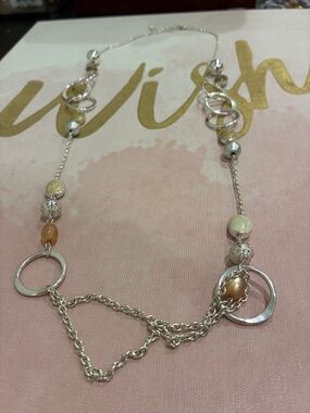 Silver-tone Chain with Beige and Brown Enamel Accents - Stylish Women's Jewelry